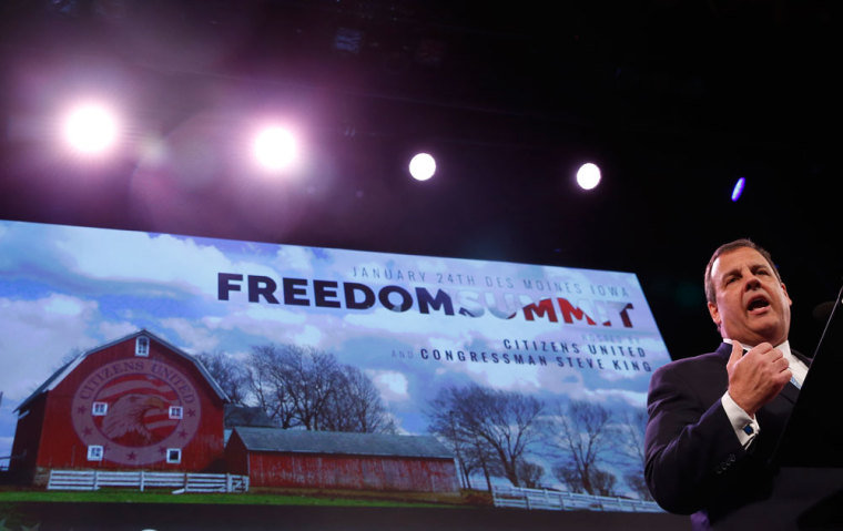 Governor of New Jersey Chris Christie speaks at the Freedom Summit in Des Moines, Iowa, January 24, 2015.