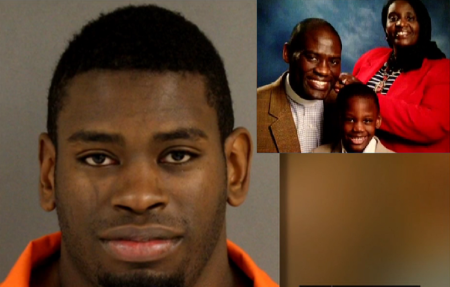 Isaac Tiharihondi, 19, (L), is accused of murdering his parents, pastor Israel Ahimbisibwe, 51, vicar of Redeemer Episcopal Church in Houston, Texas, and his mother, Dorcus, 47, and 5-year-old brother, Israel Ahimbisibwe Jr. (R).