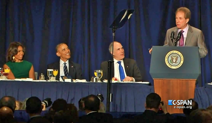 Former NASCAR driver Darrell Waltrip delivering keynote address at the National Prayer Breakfast in Washington, February 5, 2015.