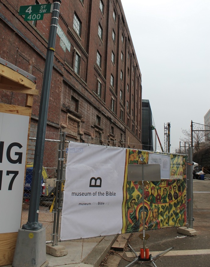 The construction site for the Museum of the Bible, a Washington, DC-based museum scheduled to be completed by November 2017.