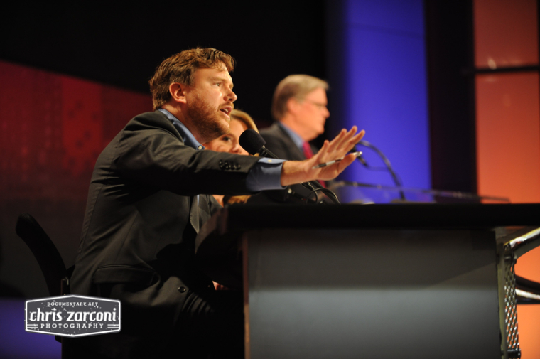 Intelligence Squared debate, 'Liberals are Stifling Intellectual Diversity on Campus,' at George Washington University, Washington, DC, Feb. 24, 2015. Greg Lukianoff, president of Foundation for Individual Rights in Education.