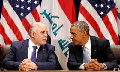 U.S. President Barack Obama meets with Iraqi Prime Minister Haider al-Abadi during the United Nations General Assembly in New York, September 24, 2014. World leaders gather in New York this week to tackle a host of crises: the violence Islamic State militants are wreaking in Iraq and Syria, the exponential spread of the deadly Ebola virus in Africa and deadlocked negotiations on Iran's nuclear program.