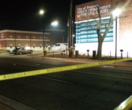 Two officers were shot outside the Ferguson Police Department amid protests and are being treated at the Barnes-Jewish Hospital in Ferguson, Missouri, March 12, 2015.