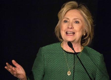 Former U.S. Secretary of State Hillary Clinton speaks after being inducted into the Irish American Hall of Fame in New York, March 16, 2015.