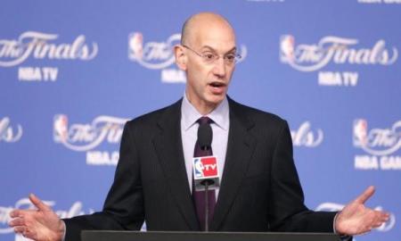 NBA Commissioner Adam Silver speaks at a press conference before Game 2 of the NBA Finals basketball series between the San Antonio Spurs and the Miami Heat in San Antonio, Texas, June 8, 2014.