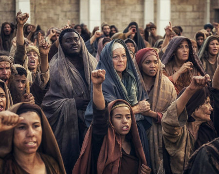 Babou Ceesay as John (L), Greta Scacchi as Mother Mary (C), and Chipo Chung as Mary Magdalene.