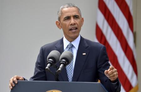 U.S. President Barack Obama speaks about the framework agreement on Iran's nuclear program announced by negotiators in Switzerland during a statement in the Rose Garden of the White House in Washington April 2, 2015.