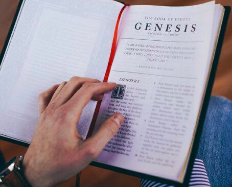 A photo from inside the 'Book Of Yeezus,' a novelty bible honoring rap artist, Kanye West.