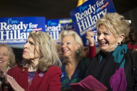 Supporters take part in the 'Ready for Hillary' rally in Manhattan, New York, April 11, 2015. Hillary Clinton will announce her second run for the presidency on Sunday, starting her campaign as the Democrats' best hope of fending off a crowded field of lesser-known Republican rivals and retaining the White House.