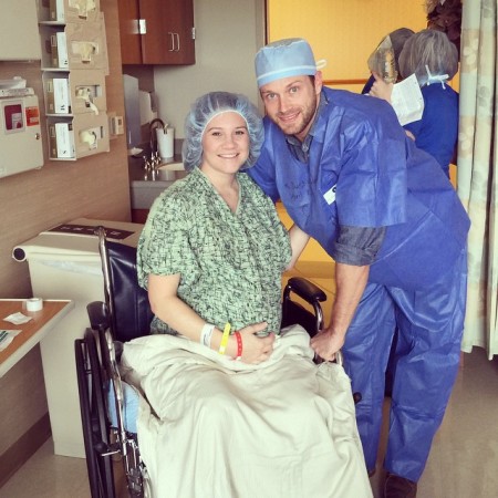 Danielle and Adam Busby prepare to meet their quintuplet girls on April 8, 2015.