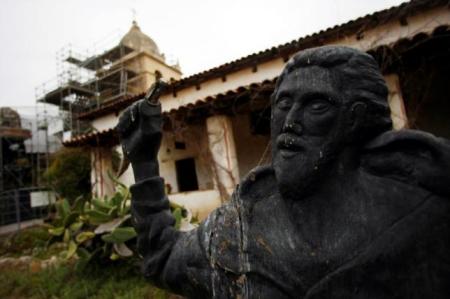 The bell tower dome is seen at the San Carlos Borromeo de Carmelo Mission in Carmel, California, February 18, 2013. The Carmel Mission was established in 1771 by Spanish Franciscan friar Junipero Serra.