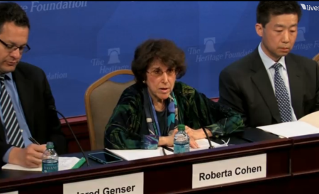 Panel at Heritage Foundation in Washington, D.C. discusses how policy recommendations for the United States when dealing with North Korea on April 28, 2015. From left: Jared Genser, managing director of Perseus Strategies, and founder of Freedom Now; Roberta Cohen, nonresident senior fellow at The Brookings Institution and co-chair of the Committee for Human Rights in North Korea; and Lee Sung-yoon, professor in Korean studies at The Fletcher School of Tufts University.