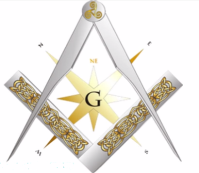 An image that represents the Masonic Square and Compasses.