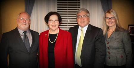 A 2015 photo of (from left to right) West Virginians for Life Legislative Coordinator John Carey, WVFL President Dr. Wanda Franz, WV Attorney General Patrick Morrissey and National Right to Life Political Director Karen Cross at the Charleston state capitol