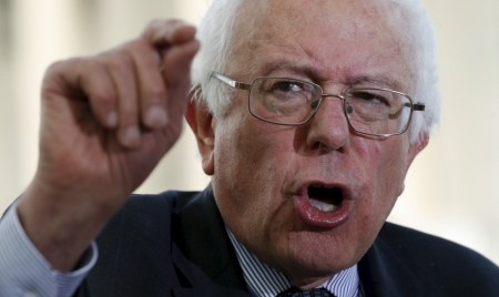 Presidential hopeful Senator Bernie Sanders (I-Vt.) holds a news conference to discuss legislation 'to provide tuition-free higher education for students at 4-year colleges and universities in the United States' at the U.S. Capitol in Washington, May 19, 2015.