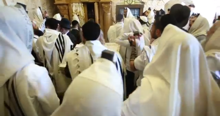 Hundreds of Jewish protesters block a group of Greek Orthodox Christians from entering the site of King David's tomb on May 31, 2015.