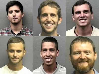 Top row (from Left), Jacob Garnder, an elder in The Church of Wells; Kevin Fessler, Mark DeRouville. Bottom row (from Left) Matthew Martinez, Randall Valdez and Richard Trudeau, a deacon.