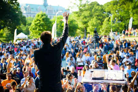 Evangelist Andrew Palau on stage at NY City-Fest in the Bronx borough of New York City. This photo was published on Facebook on June 10, 2015.