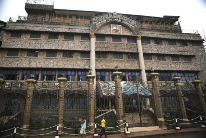 The front view of the Synagogue Church of All Nations, where a separate building of the church collapsed on Friday (not pictured), is seen in Ikotun-Egbe neighbourhood in Nigeria's commercial capital Lagos, September 17, 2014.