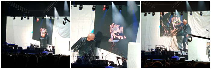 Performance painter David Garibaldi paints an image of Jesus Christ live before an audience on Tuesday, July 7, 2015, at Radio City Music Hall in New York City for The Luis Palau Association NYCityFest.