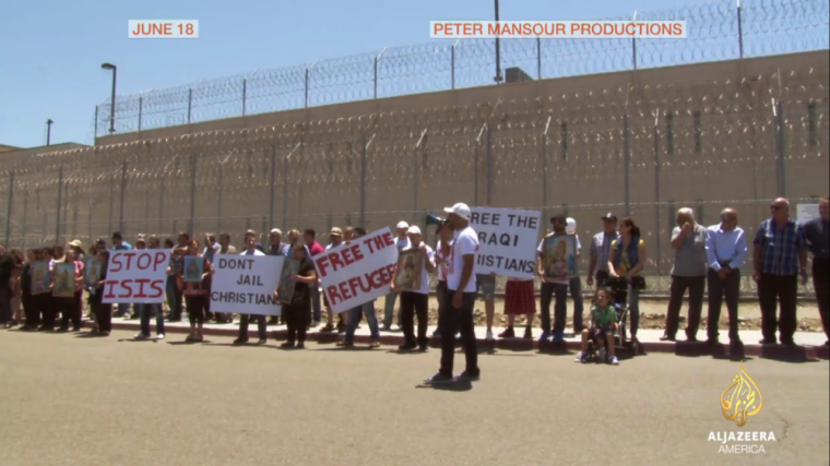 Chaldean protesters at the detention facility in Southern California, July 2015.