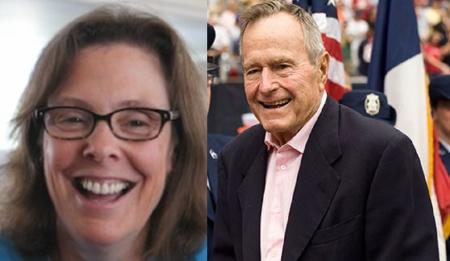 Pastor Bonnie Steinroder (L) and former President George H.W. Bush.