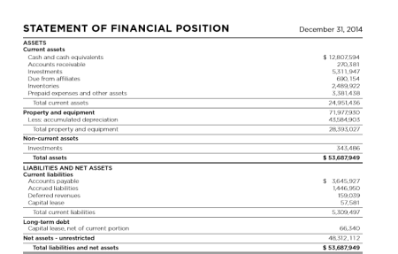 Joyce Meyer Ministries, Inc.'s 'Statement of Financial Position' presented in the organization's 2014 Annual Report.