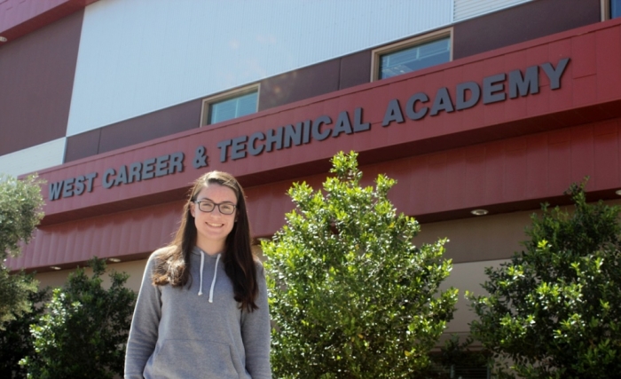 Angelique Clark, a student at West Career and Technical Academy, stands outside the Las Vegas, Nevada public school.