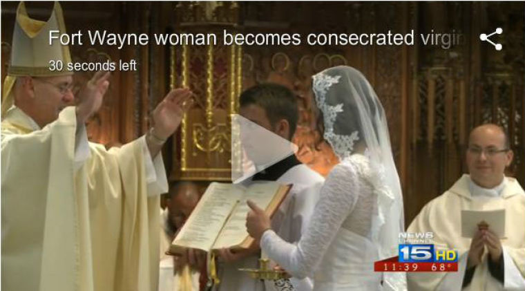 Jessica Hayes, a 38-year-old Theology Teacher from Fort Wayne, Indiana, is the only Consecrated Virgin in the Diocese of Fort Wayne-South Bend. She married Jesus Christ in a ceremony witnessed by hundreds at the Cathedral of the Immaculate Conception on August 15, 2015.