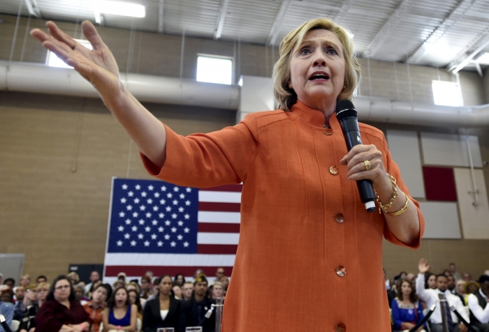 Democratic presidential candidate Hillary Clinton speaks during a town hall meeting in Las Vegas, Nevada August 18, 2015.