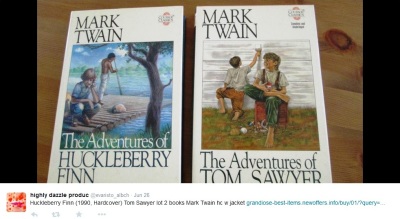 Huckleberry Finn (1990, Hardcover) Tom Sawyer lot 2 books Mark Twain hc w jacket. highly dazzle produc Twitter image. June 26, 2015.