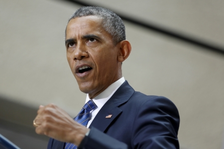 U.S. President Barack Obama decries the arguments of his opponents as he delivers remarks on a nuclear deal with Iran at American University in Washington August 5, 2015. Obama, defending the Iranian nuclear deal against critics, said on Wednesday that Iran will be caught if it tries to cheat and build a nuclear weapon. Opponents of the deal have raised concerns that international inspectors would not have unfettered access in Iran under the deal.