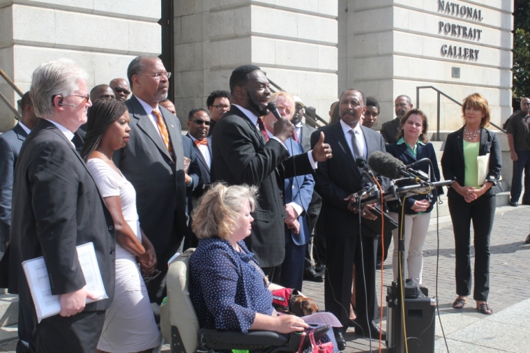 Bishop Harry Jackson speaks at a rally outside of the National Portrait Gallery in Washington D.C. on August 27, 2015, where he other concerned pastors and activists called on the gallery to remove the bust of Planned Parenthood founder Margaret Sanger.