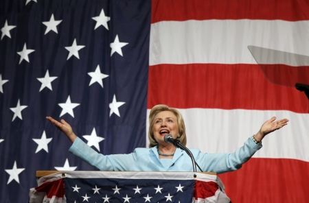 U.S. Democratic presidential candidate Hillary Clinton speaks at the Iowa Democratic Wing Ding dinner in Clear Lake, Iowa, United States, August 14, 2015.