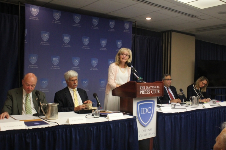 Former USCIRF Chair Katrina Lantos Swett gives a speech at an In Defense of Christians panel discussion on the persecution of Middle Eastern Christians at the National Press Club in Washington, D.C. on Sept. 9, 2015.