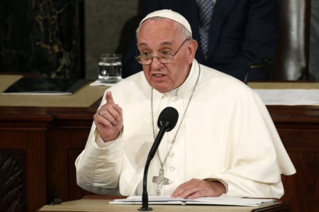 Pope Francis addresses a joint meeting of the U.S. Congress in the House of Representatives Chamber on Capitol Hill in Washington, D.C. September 24, 2015.