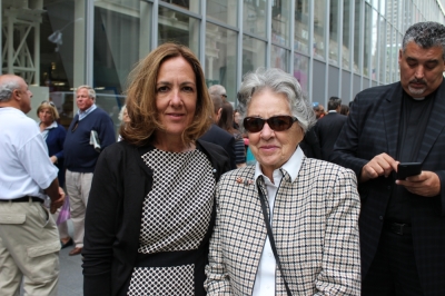 Suzanne Valentino (l) and her mother Betty Coll wait to enter the 9/11 Memorial and Museum of an interfaith service with Pope Francis on September 25, 2015.