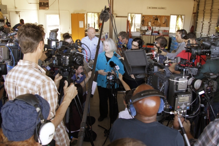 Umpqua Community College interim president Rita Cavin speaks to the media after a mass shooting at Umpqua Community College in Roseburg, Oregon, October 1, 2015. A gunman opened fire at a community college in southern Oregon on Thursday, killing 13 people and wounding some 20 others before he was shot to death by police, state and county officials said, in the latest mass killing to rock a U.S. school. There were conflicting reports on the number of dead and wounded in the shooting rampage in Roseburg, which began shortly after 10:30 a.m. local time.