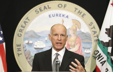 California Attorney General and Democratic candidate for Governor Jerry Brown speaks at a news conference in Los Angeles, September 15, 2010. California's attorney general brought a lawsuit on Wednesday against eight local officials at the center of a public pay scandal that has garnered national attention, alleging fraud and waste of public funds.