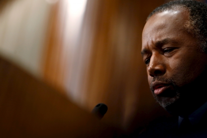 U.S. Republican candidate Dr. Ben Carson speaks at the National Press Club in Washington, October 9, 2015.