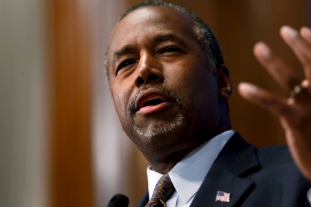 U.S. Republican candidate Dr. Ben Carson speaks at the National Press Club in Washington, October 9, 2015.