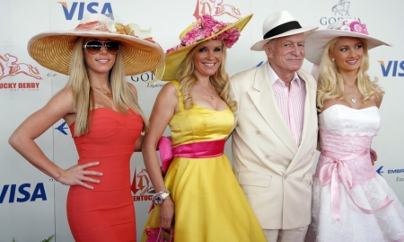 Playboy founder Hugh Hefner arrives for the 134th running of the Kentucky Derby horse race at Churchill Downs in Louisville, Kentucky, May 3, 2008.