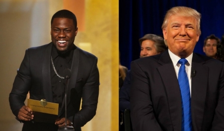 Popular actor and comedian, Kevin Hart (L) and 2016 GOP presidential frontrunner, Donald Trump (R).