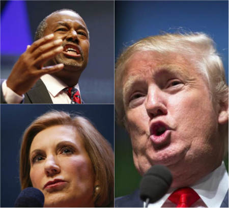 Ben Carson, Donald Trump and Carly Fiorina.