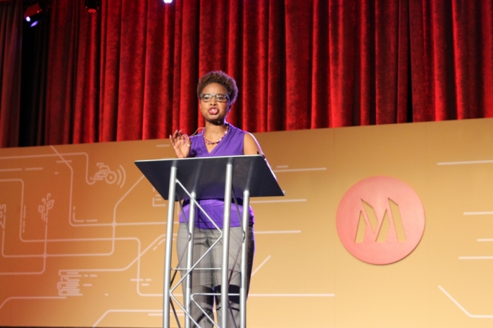 The Rev. Brenda Salter McNeil, associate professor of reconciliation studies in the School of Theology, Seattle Pacific University, speaks at the Movement Day 2015 conference in New York City on October 29, 2015.