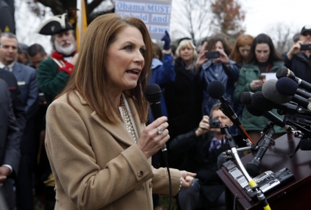 U.S. Rep. Michele Bachmann, R-Minn., speaks to the press on Capitol Hill in Washington, December 3, 2014.