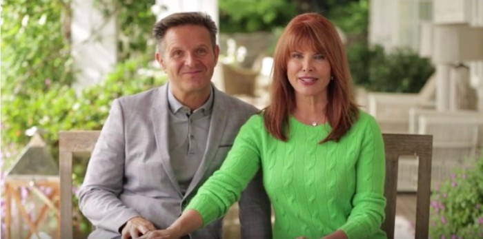 Actress Roma Downey sitting next to her husband, Mark Burnett, November 2015.