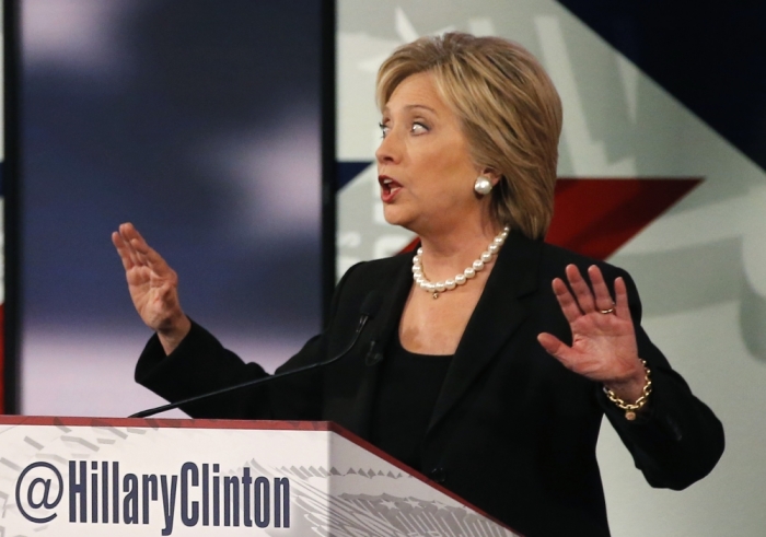 Democratic U.S. presidential candidate and former Secretary of State Hillary Clinton speaks during the second official 2016 U.S. Democratic presidential candidates debate in Des Moines, Iowa, November 14, 2015.