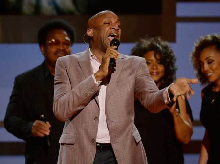 Gospel singer Donnie McClurkin performs 'The Blood Will Never Lose Its Power' as a tribute to Andrae Crouch during the 2015 BET Awards in Los Angeles, California, June 28, 2015.