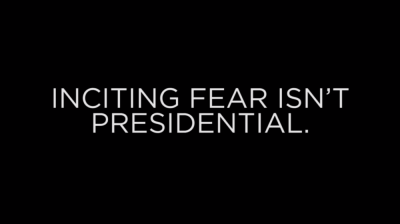 Screen Shot from the November Democratic National Committee Ad titled 'Inciting fear isn't presidential.'